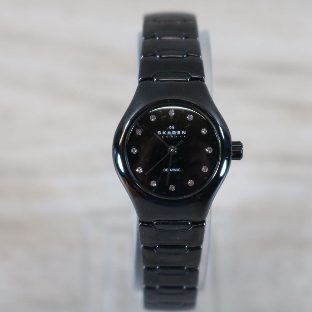 Skagen Denmark Women's Ceramic Watch – Pre-Owned, New Battery, Round, Black